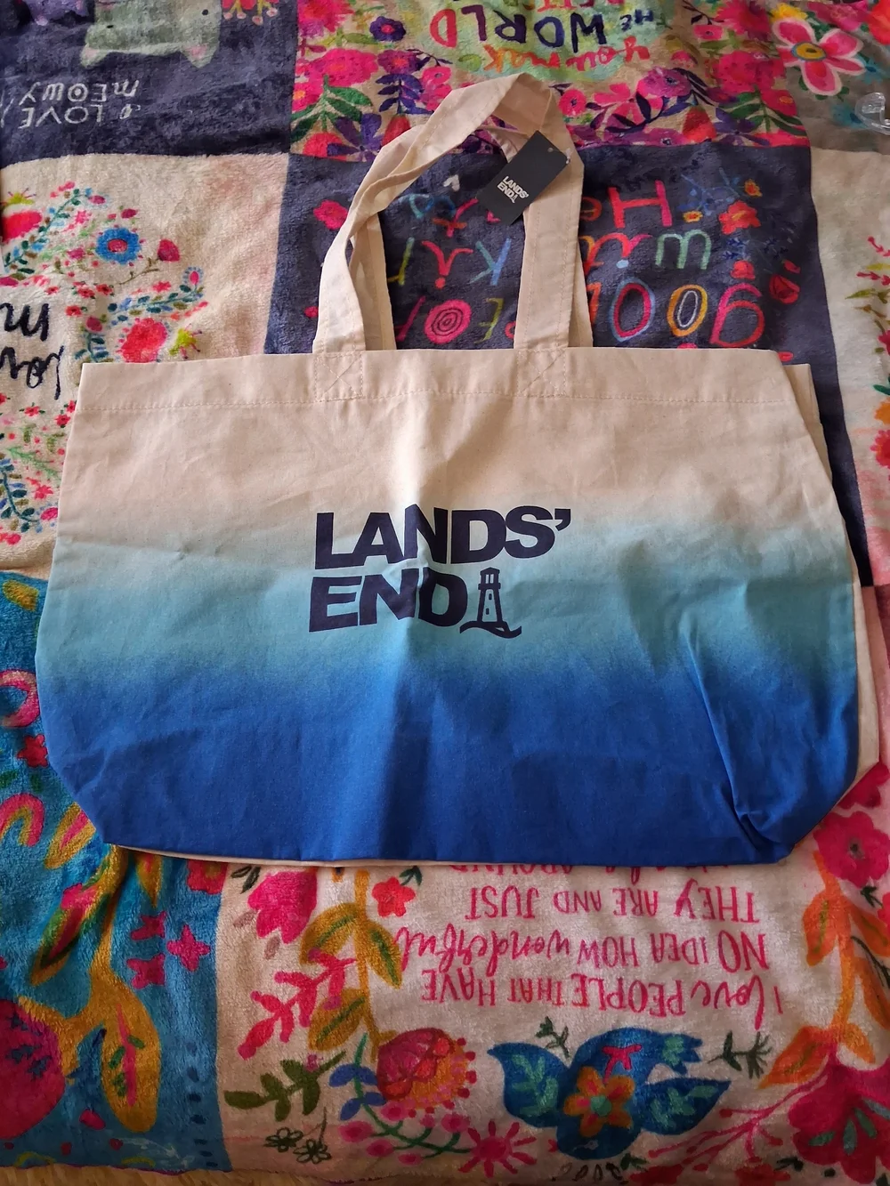 Lands' End Canvas Tote in Cream to Blue Ombre